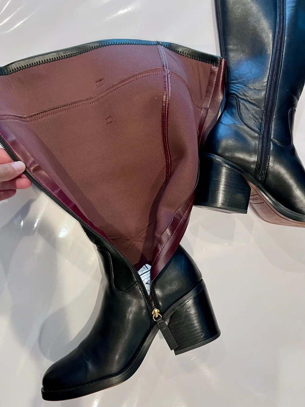 Franco Sarto “Adabella” Black Over-the-Knee Leather Block Heel Boot with Buckle